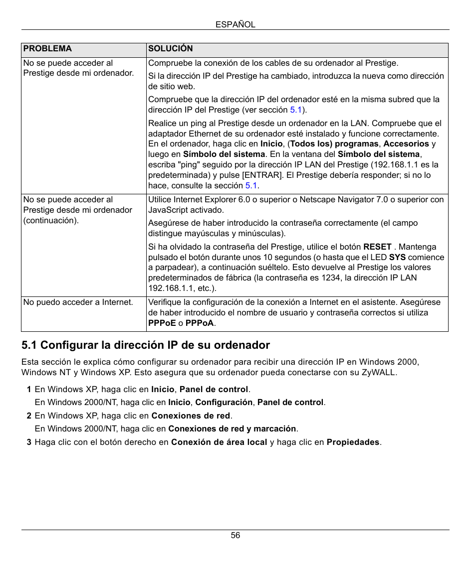 1 configurar la dirección ip de su ordenador | ZyXEL Communications 802.11G WIRELESS P-334WT User Manual | Page 56 / 112