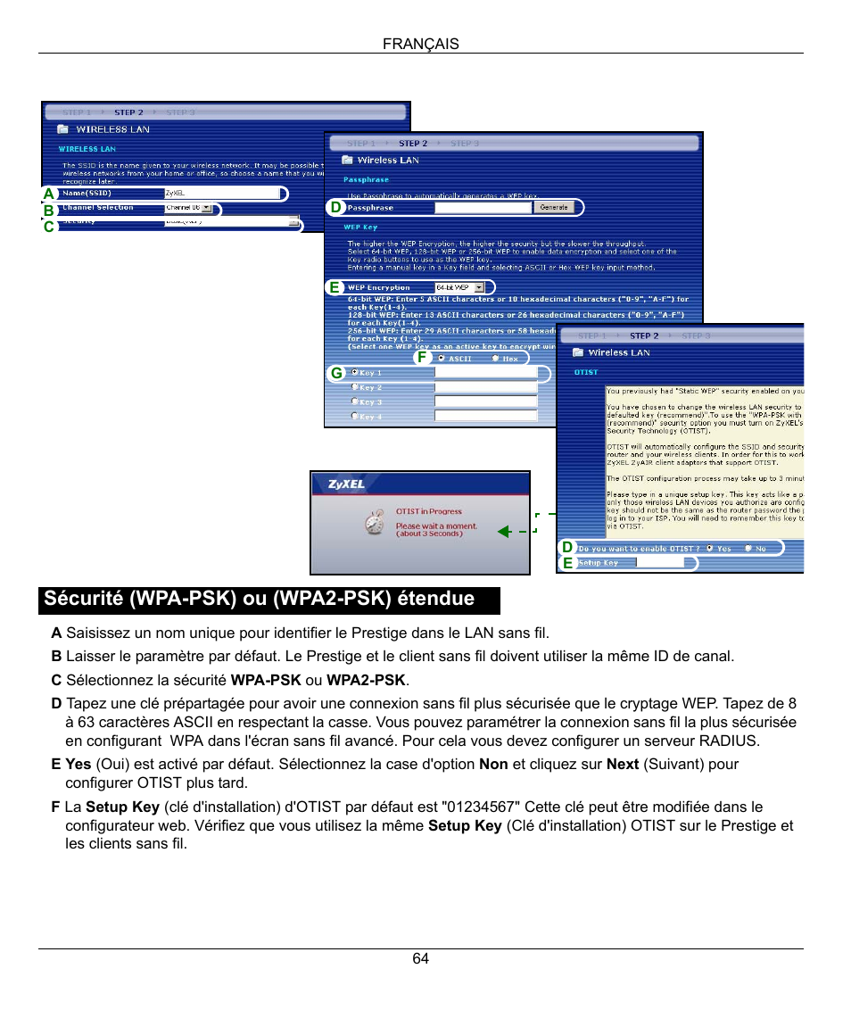 Sécurité (wpa-psk) ou (wpa2-psk) étendue | ZyXEL Communications 802.11G WIRELESS P-334WT User Manual | Page 64 / 112