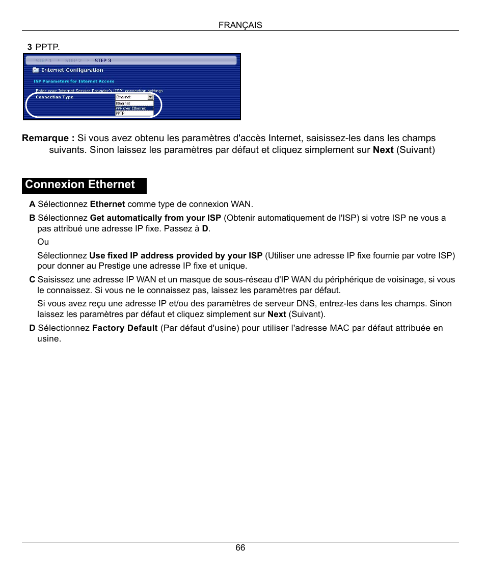 Connexion ethernet | ZyXEL Communications 802.11G WIRELESS P-334WT User Manual | Page 66 / 112