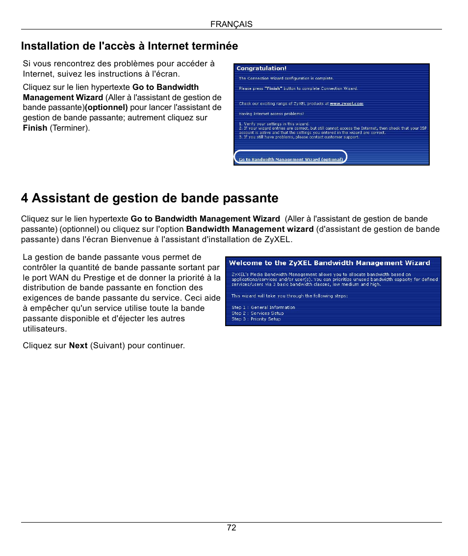 4 assistant de gestion de bande passante | ZyXEL Communications 802.11G WIRELESS P-334WT User Manual | Page 72 / 112