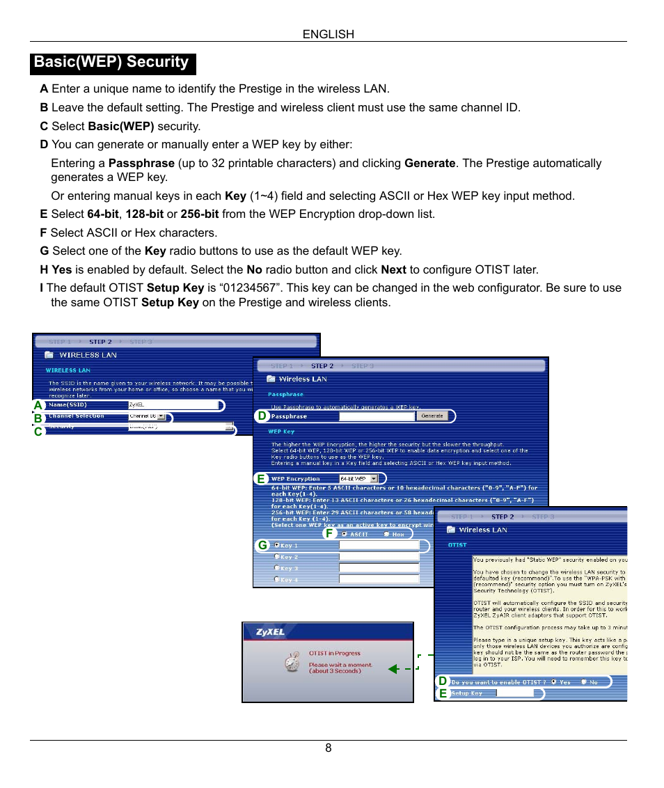 Basic(wep) security | ZyXEL Communications 802.11G WIRELESS P-334WT User Manual | Page 8 / 112