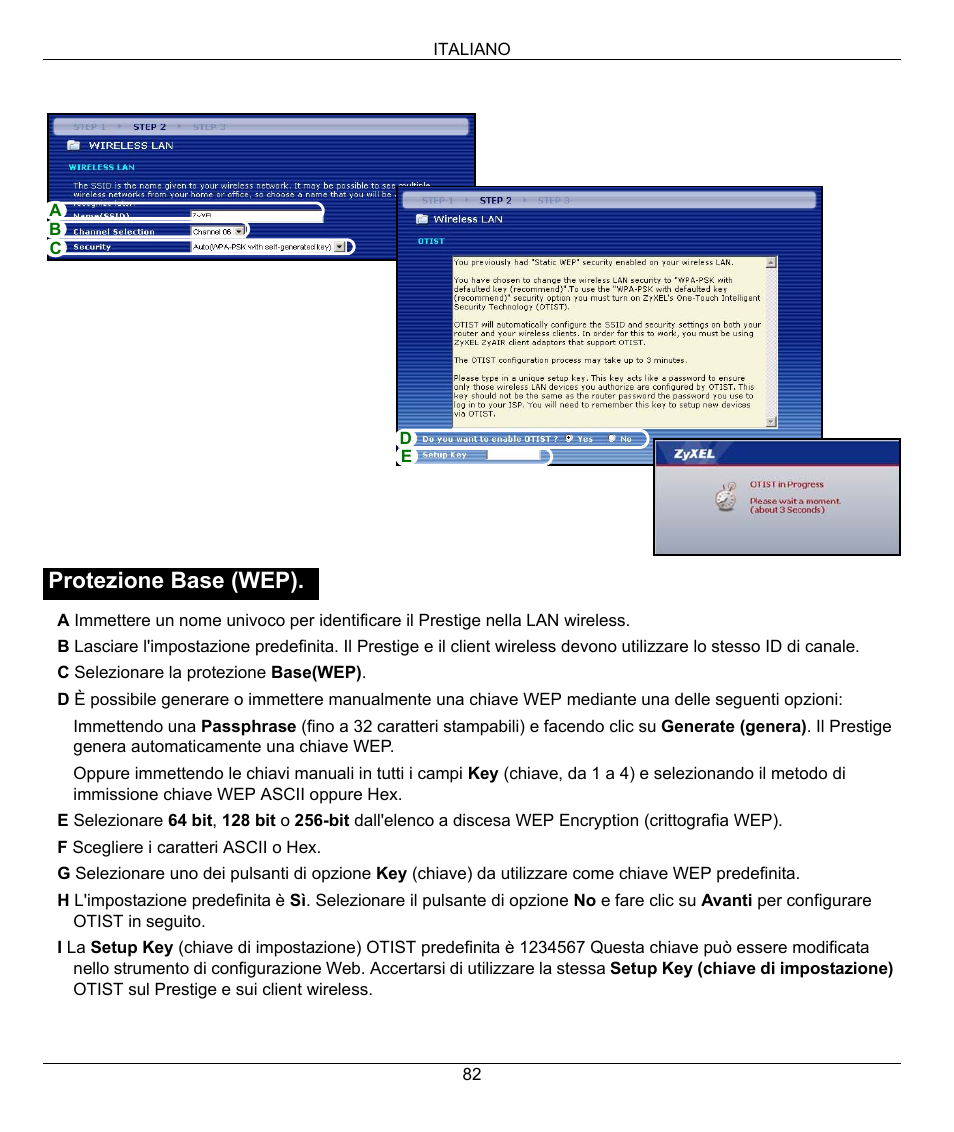 Protezione base (wep) | ZyXEL Communications 802.11G WIRELESS P-334WT User Manual | Page 82 / 112