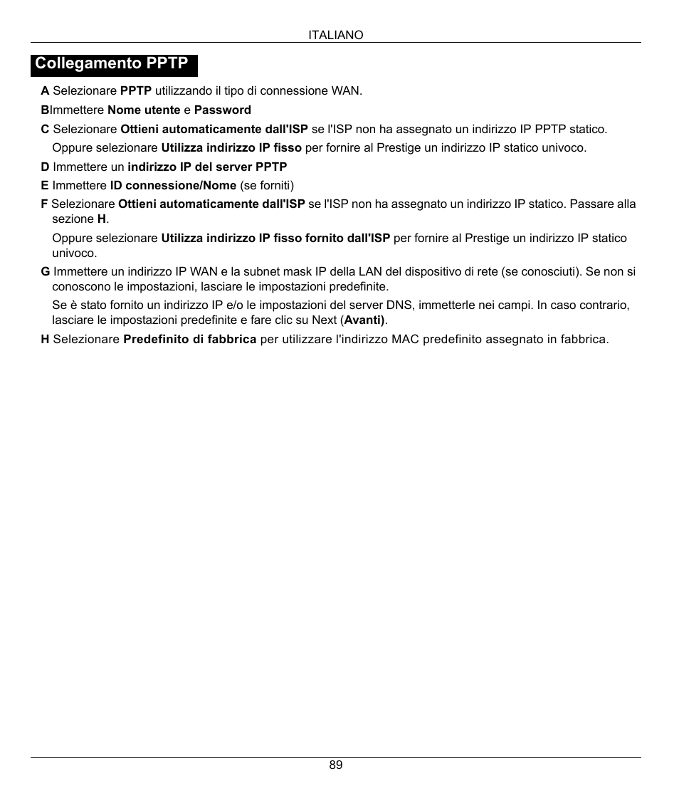 Collegamento pptp | ZyXEL Communications 802.11G WIRELESS P-334WT User Manual | Page 89 / 112