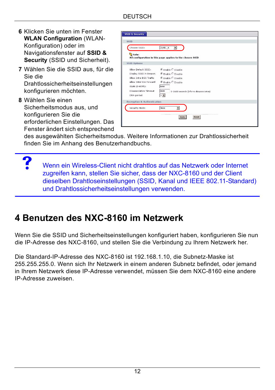 4 benutzen des nxc-8160 im netzwerk | ZyXEL Communications Network Device NXC-8160s User Manual | Page 13 / 67