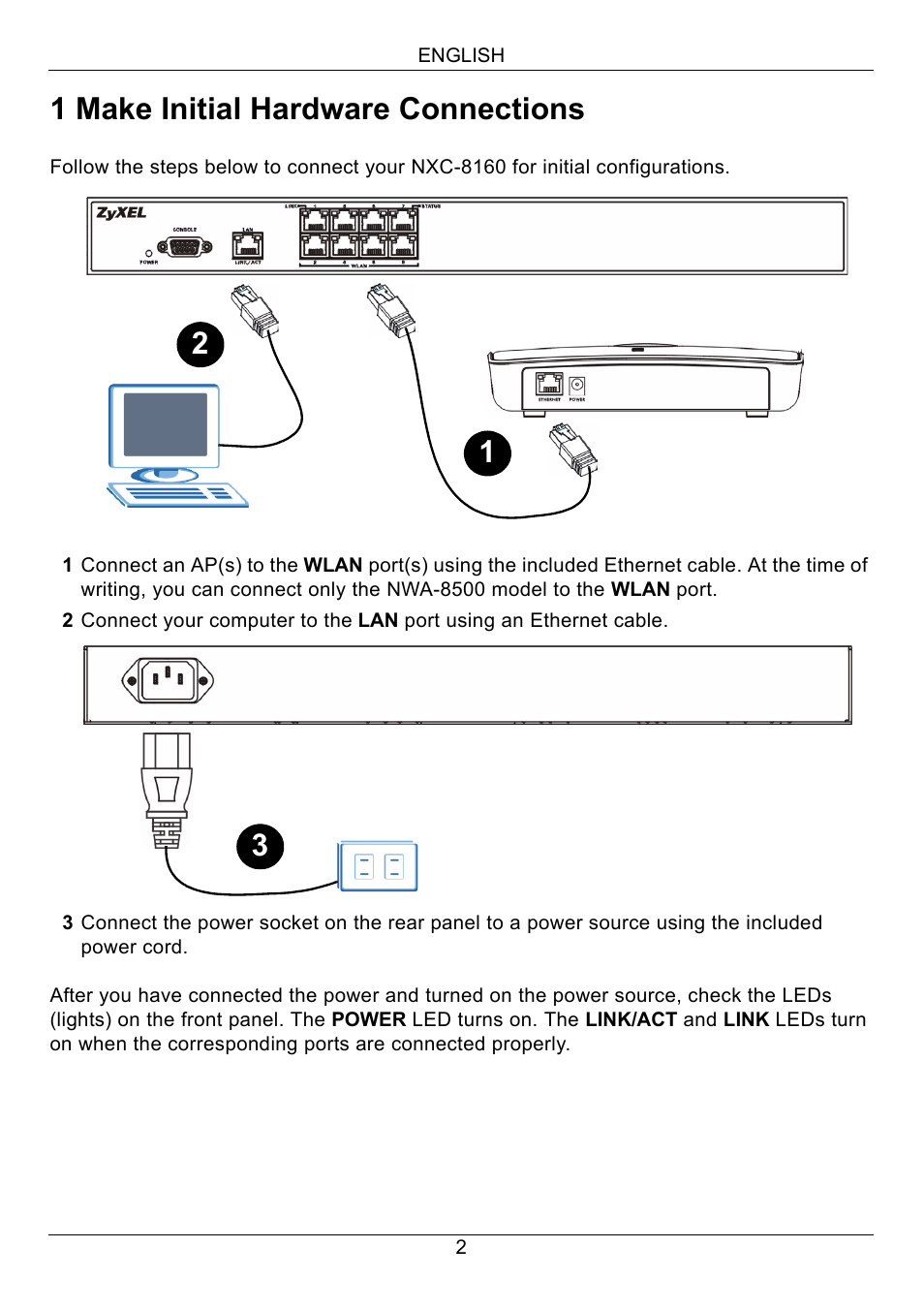 1 make initial hardware connections | ZyXEL Communications Network Device NXC-8160s User Manual | Page 3 / 67