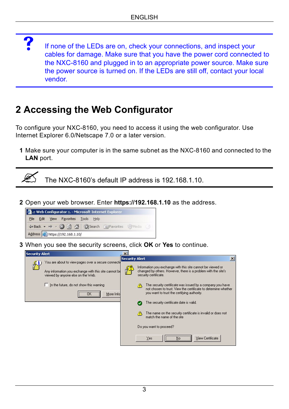 2 accessing the web configurator | ZyXEL Communications Network Device NXC-8160s User Manual | Page 4 / 67