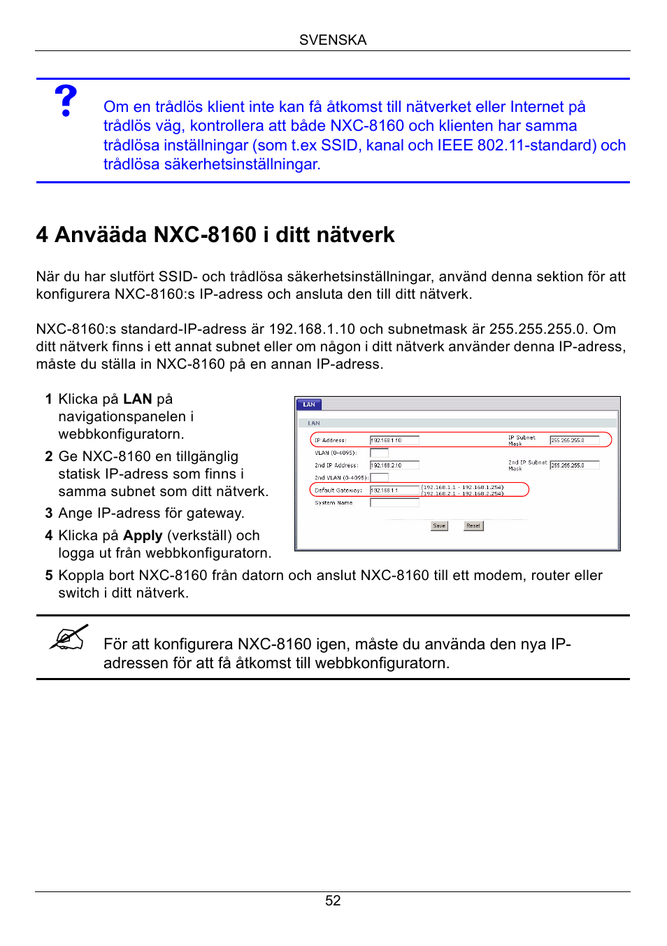 4 anvääda nxc-8160 i ditt nätverk | ZyXEL Communications Network Device NXC-8160s User Manual | Page 53 / 67