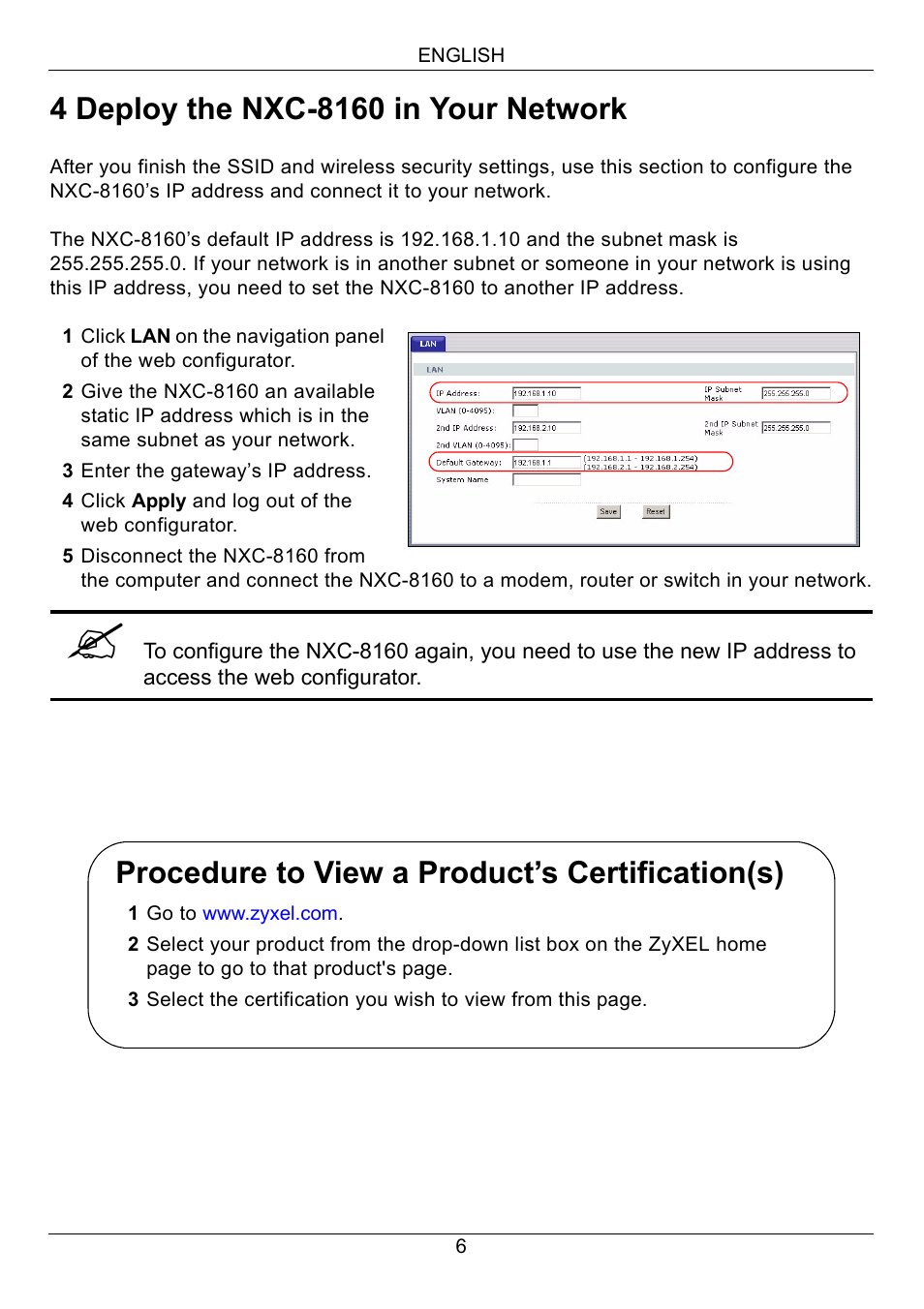 4 deploy the nxc-8160 in your network, Procedure to view a product’s certification(s) | ZyXEL Communications Network Device NXC-8160s User Manual | Page 7 / 67