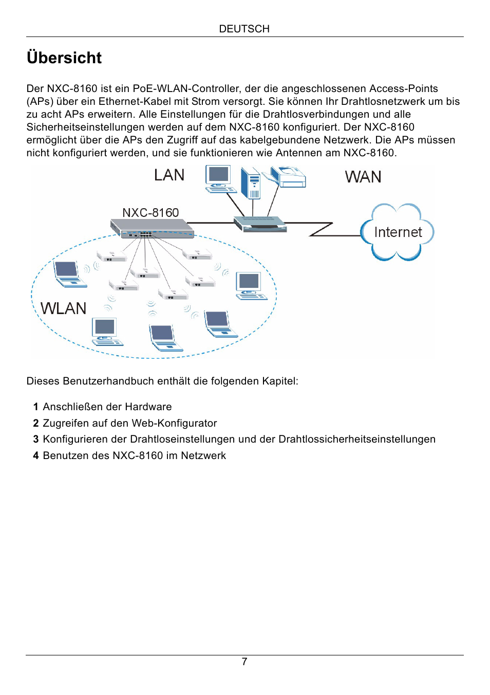 Deutsch, Übersicht | ZyXEL Communications Network Device NXC-8160s User Manual | Page 8 / 67