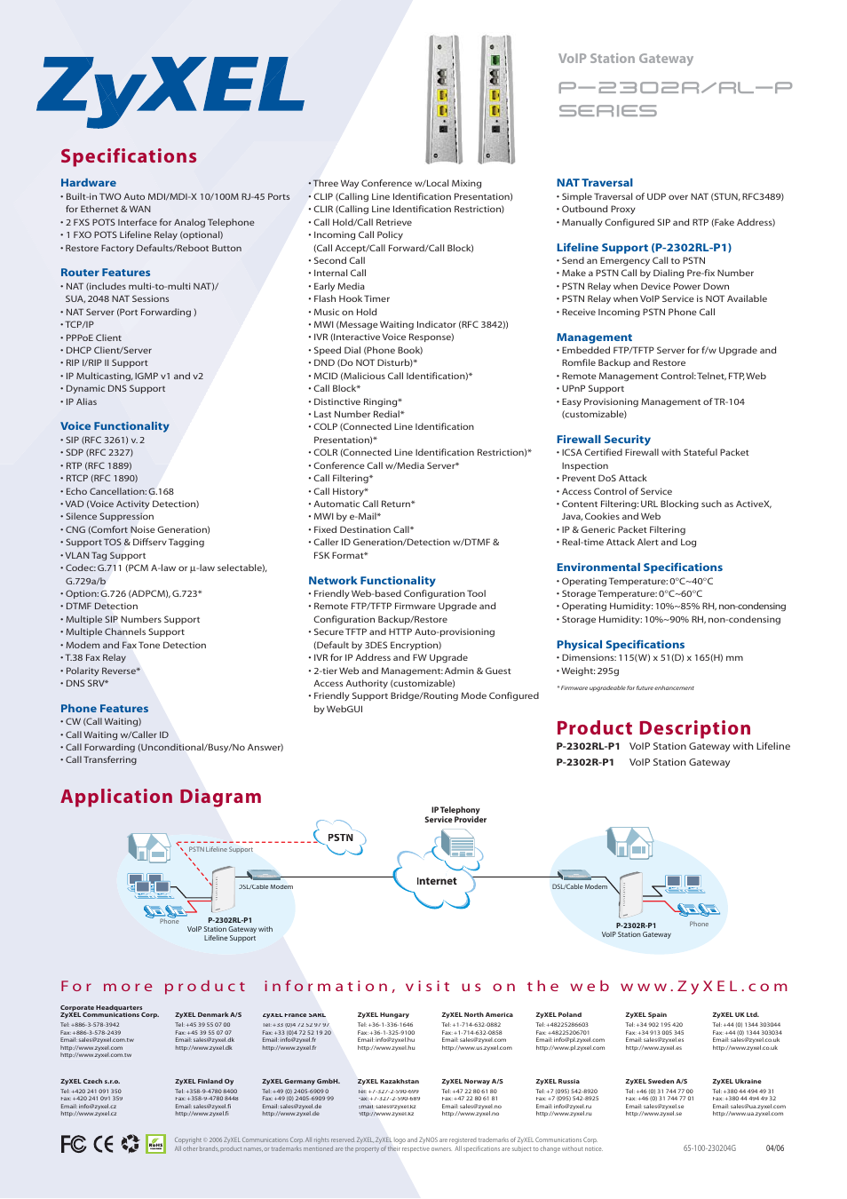 Voip station gateway p-2302r/rl-p series | ZyXEL Communications P-2302RL-P User Manual | Page 2 / 2