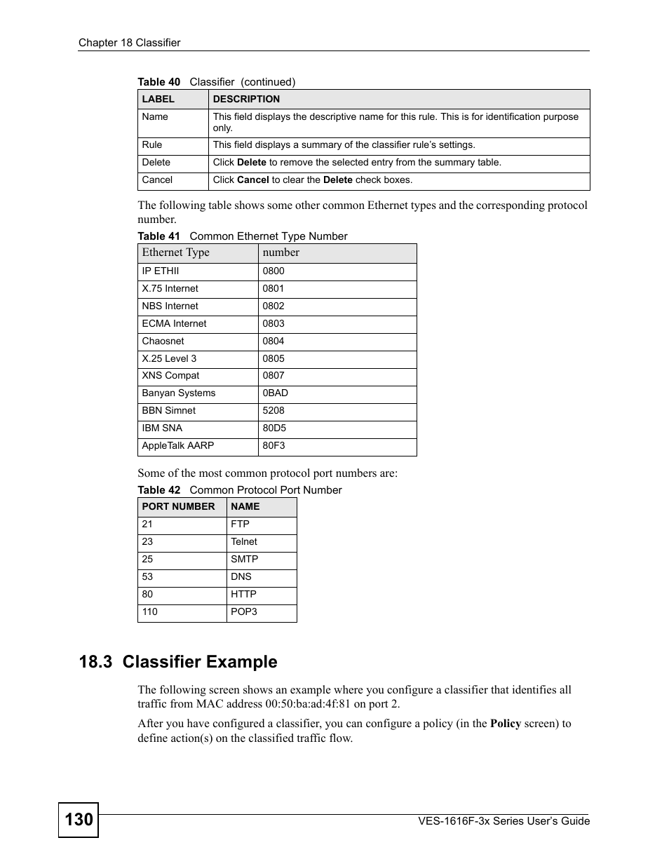 3 classifier example | ZyXEL Communications VDSL SWITCH VES-1616F-3X User Manual | Page 130 / 310