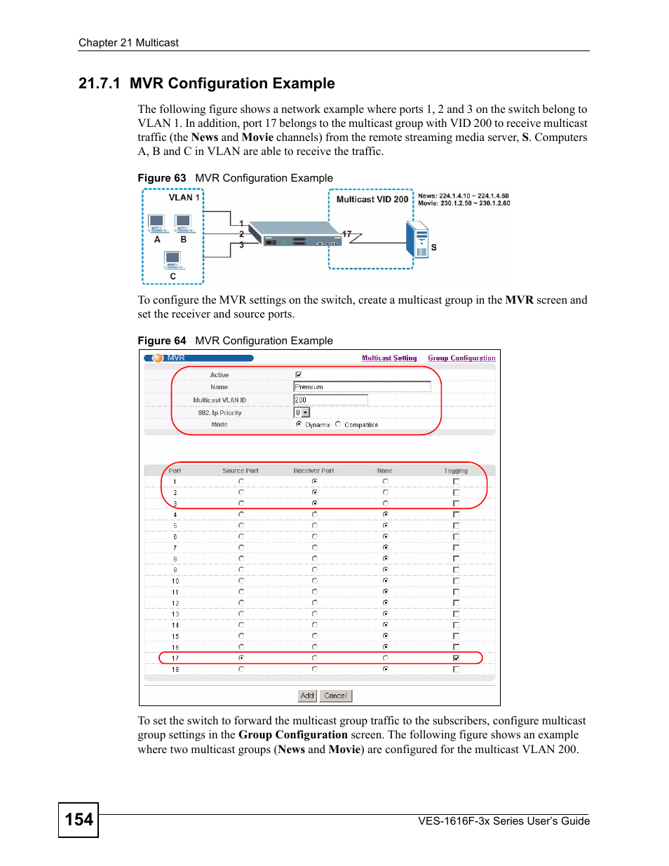 1 mvr configuration example | ZyXEL Communications VDSL SWITCH VES-1616F-3X User Manual | Page 154 / 310
