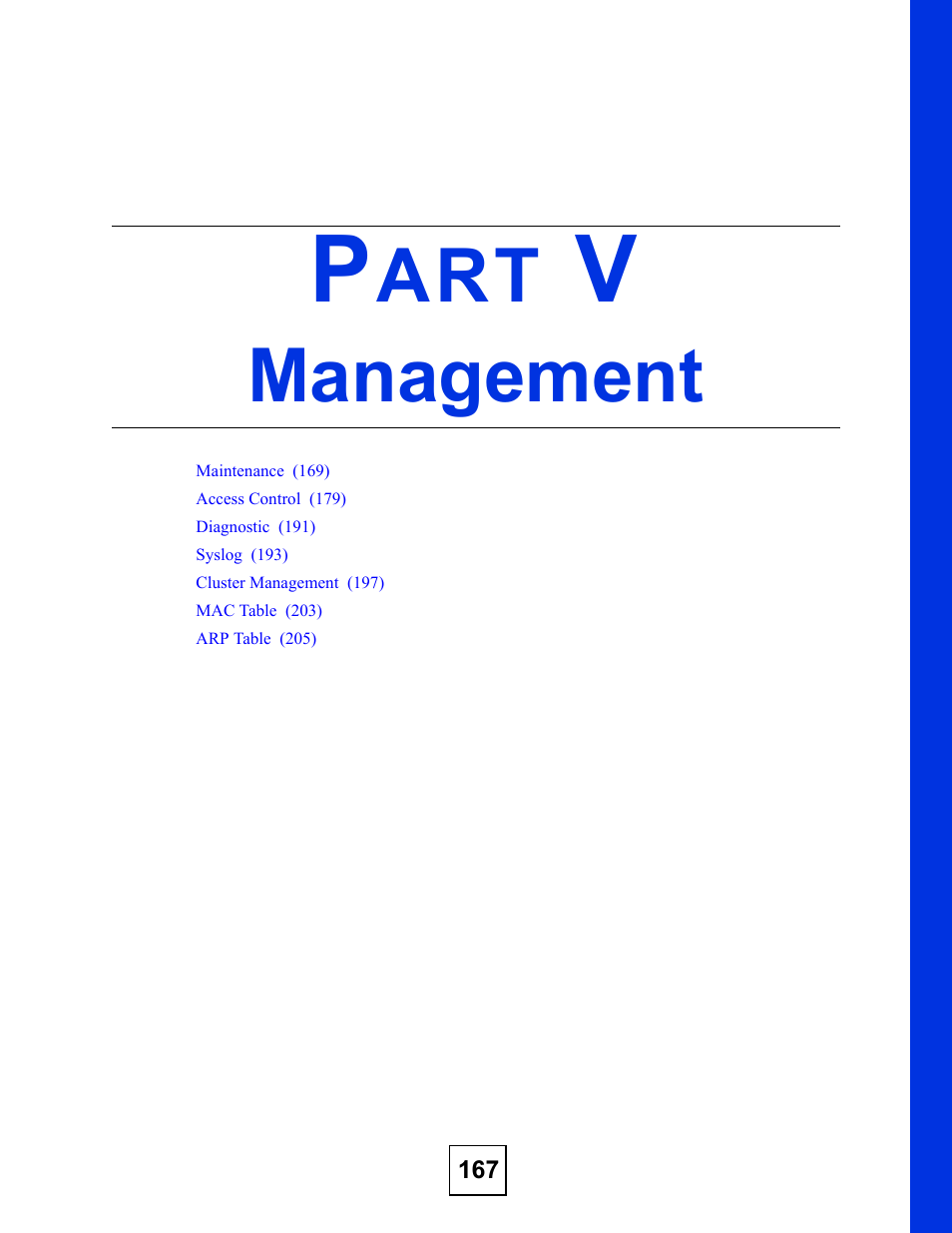 Management, Part v: management | ZyXEL Communications VDSL SWITCH VES-1616F-3X User Manual | Page 167 / 310