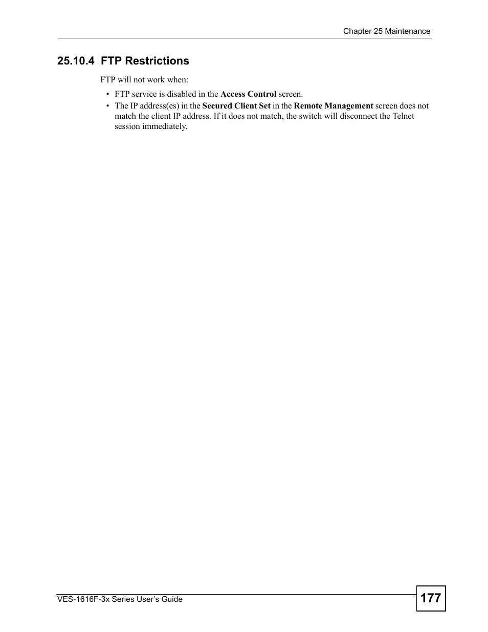 4 ftp restrictions | ZyXEL Communications VDSL SWITCH VES-1616F-3X User Manual | Page 177 / 310