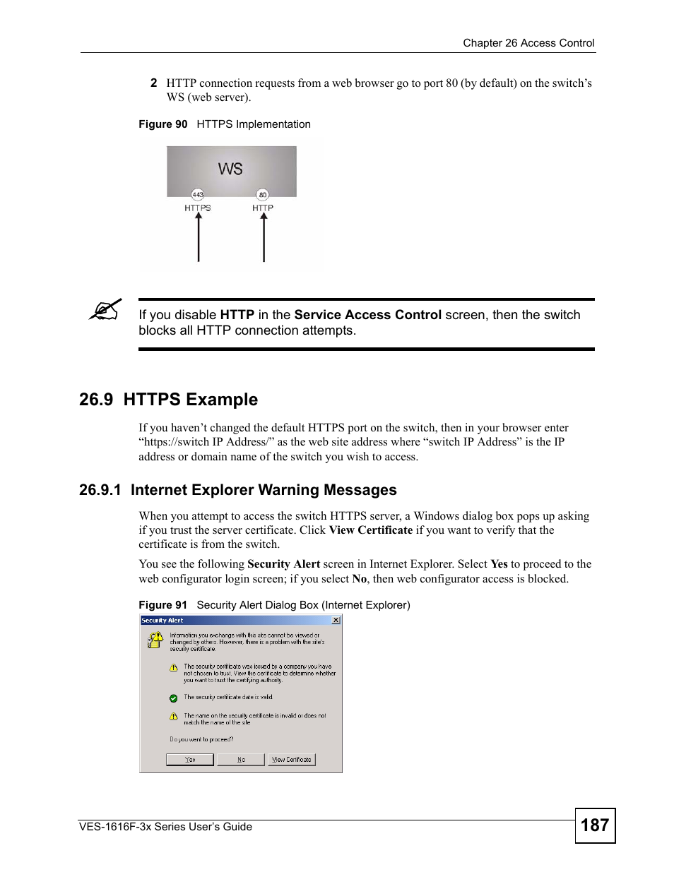 9 https example, 1 internet explorer warning messages | ZyXEL Communications VDSL SWITCH VES-1616F-3X User Manual | Page 187 / 310