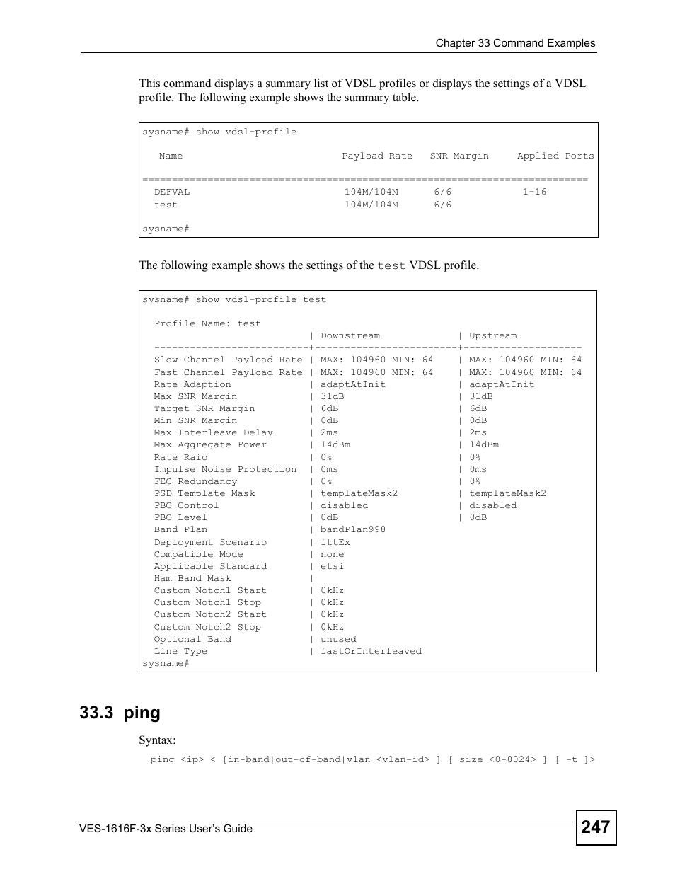 3 ping | ZyXEL Communications VDSL SWITCH VES-1616F-3X User Manual | Page 247 / 310