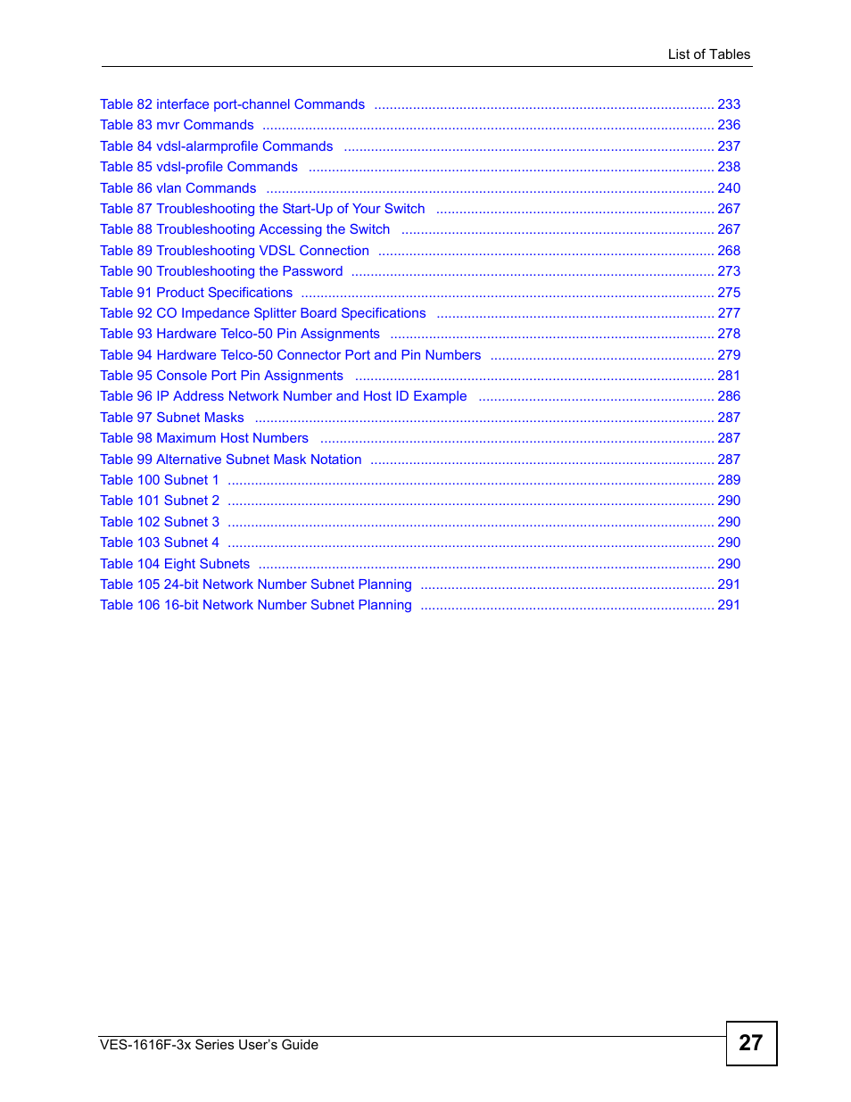 ZyXEL Communications VDSL SWITCH VES-1616F-3X User Manual | Page 27 / 310