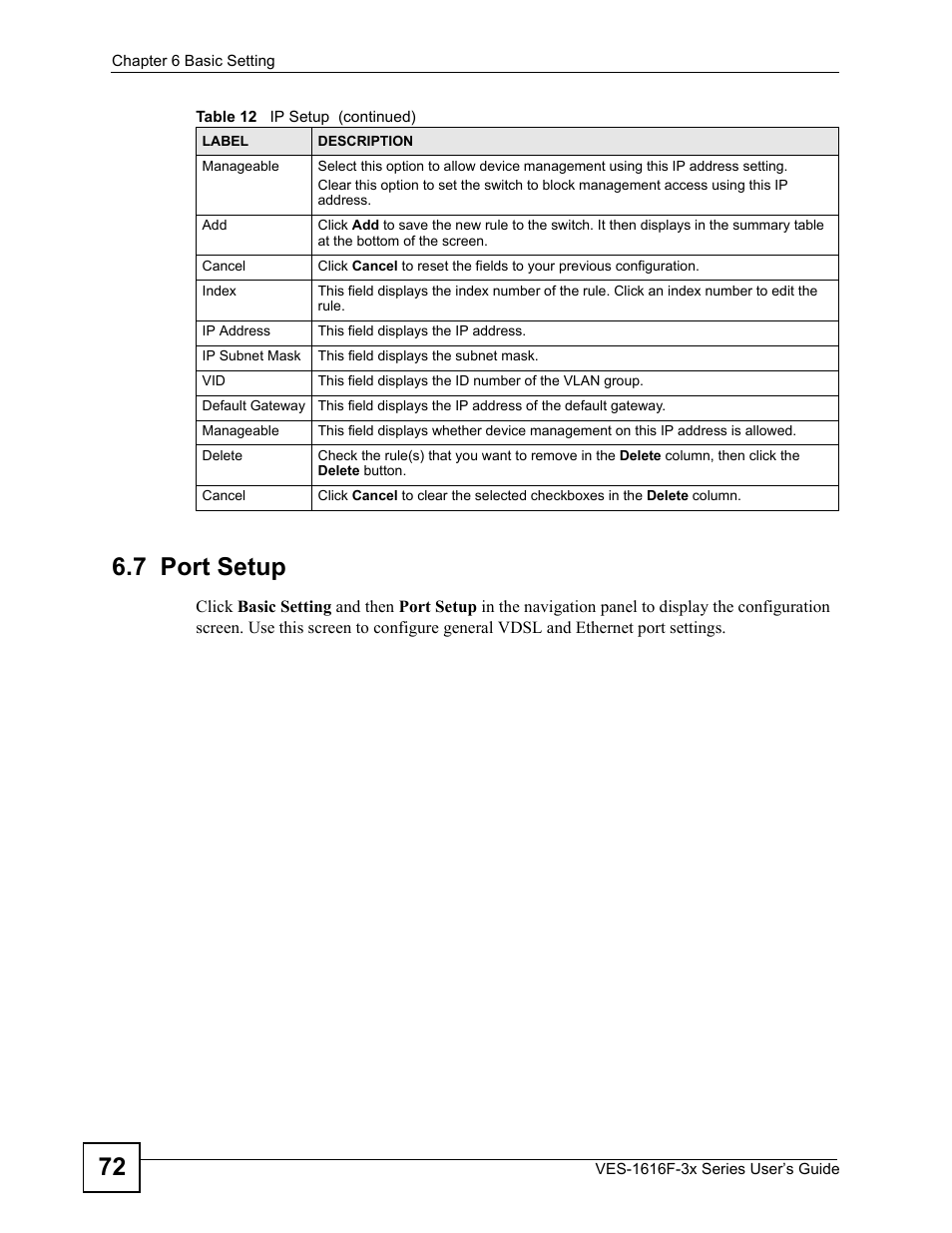7 port setup, 72 6.7 port setup | ZyXEL Communications VDSL SWITCH VES-1616F-3X User Manual | Page 72 / 310