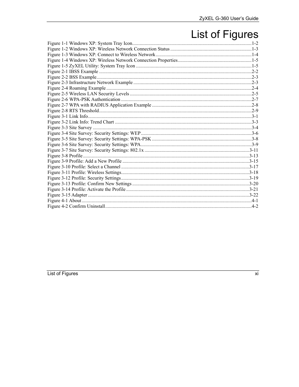 List of figures | ZyXEL Communications G-360 User Manual | Page 11 / 65