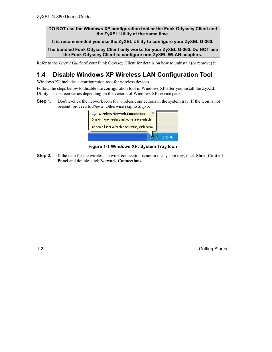 Disable windows xp wireless lan configuration tool | ZyXEL Communications G-360 User Manual | Page 16 / 65