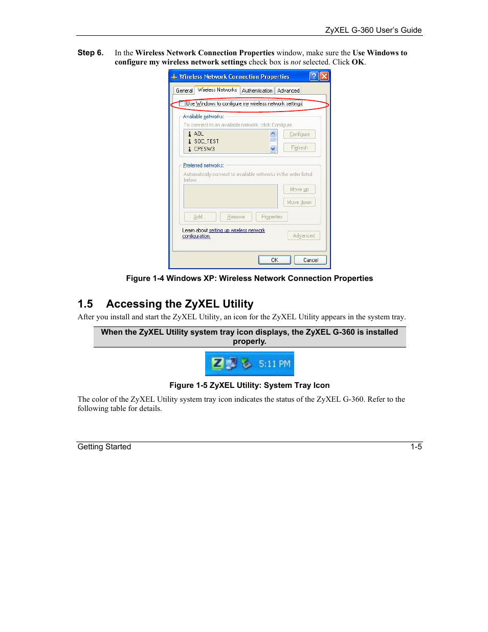 Accessing the zyxel utility, 5 accessing the zyxel utility | ZyXEL Communications G-360 User Manual | Page 19 / 65