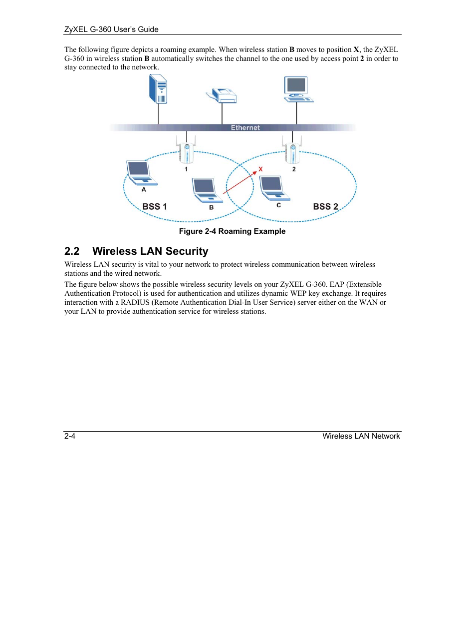 Wireless lan security, 2 wireless lan security | ZyXEL Communications G-360 User Manual | Page 24 / 65