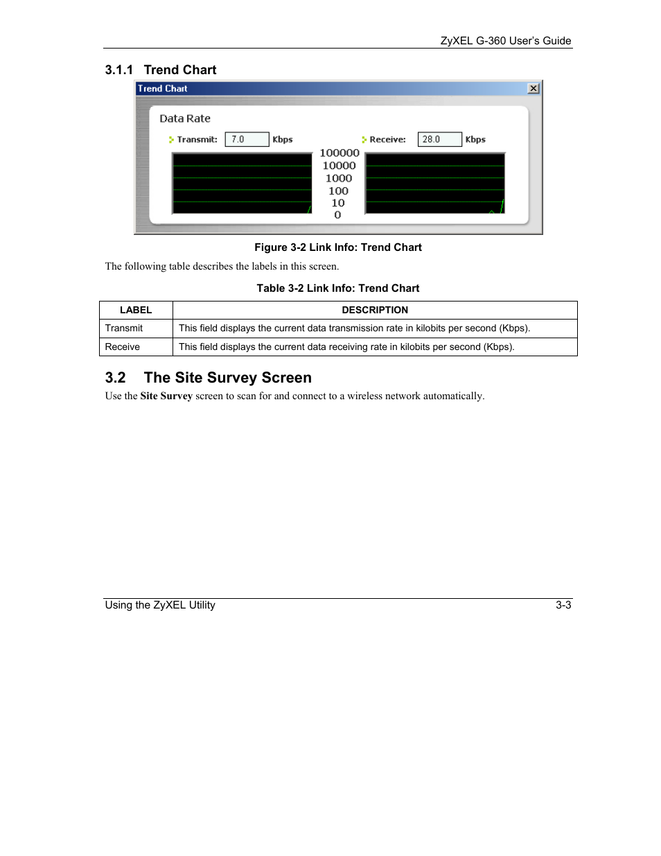 The site survey screen, 2 the site survey screen | ZyXEL Communications G-360 User Manual | Page 33 / 65