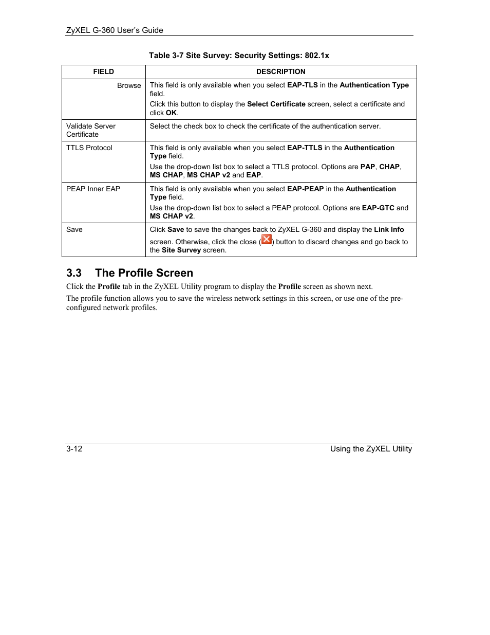 The profile screen, 3 the profile screen | ZyXEL Communications G-360 User Manual | Page 42 / 65