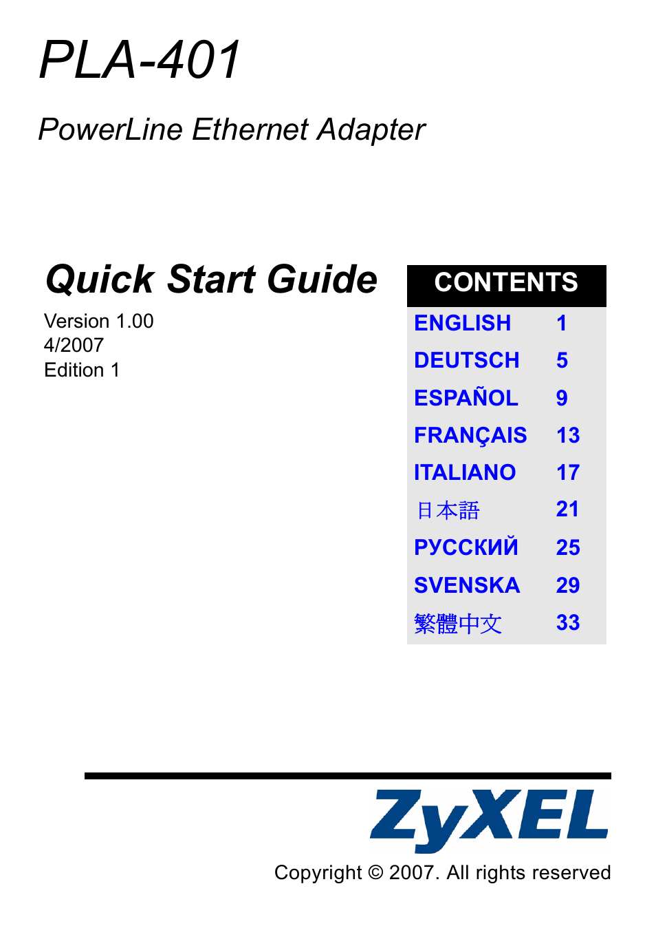 ZyXEL Communications PLA-401 User Manual | 37 pages