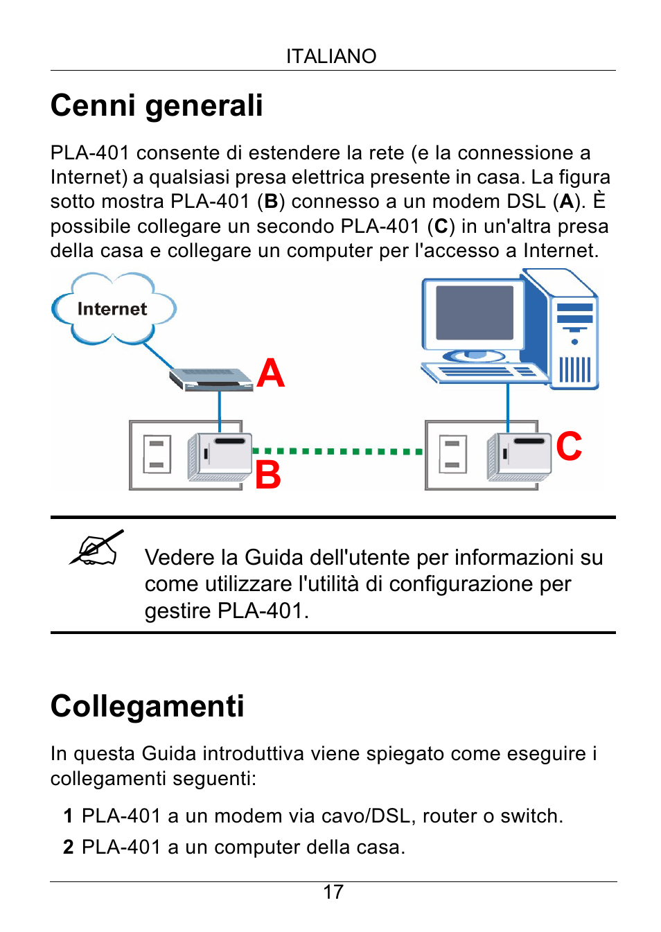 Italiano, Ab c | ZyXEL Communications PLA-401 User Manual | Page 18 / 37