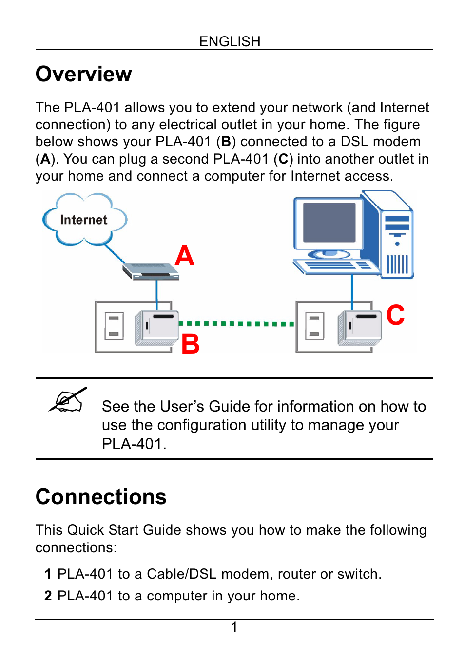 English, Ab c | ZyXEL Communications PLA-401 User Manual | Page 2 / 37