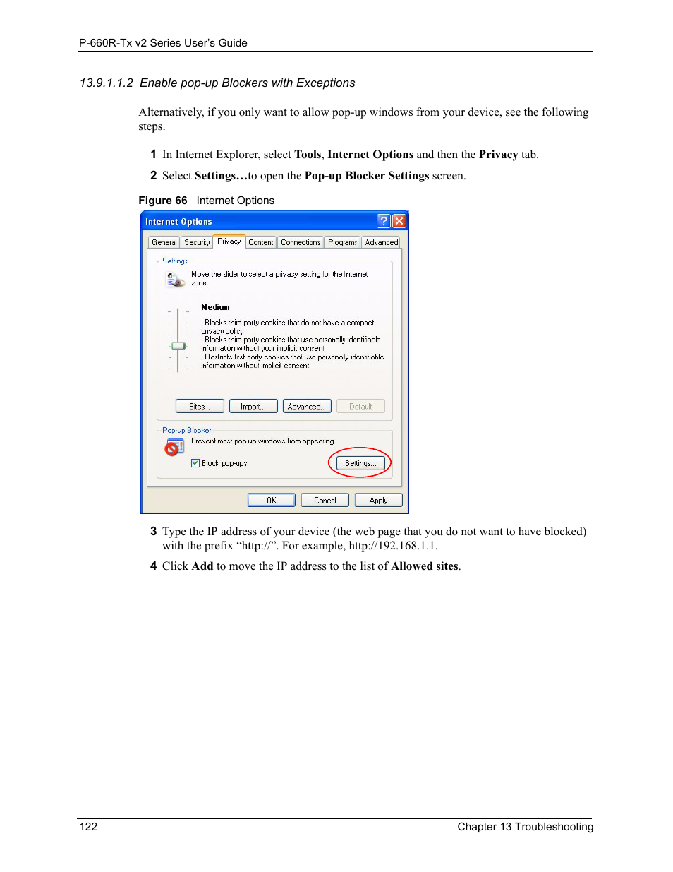 Figure 66internet options 122 | ZyXEL Communications P-660R-Tx v2 Series User Manual | Page 121 / 175