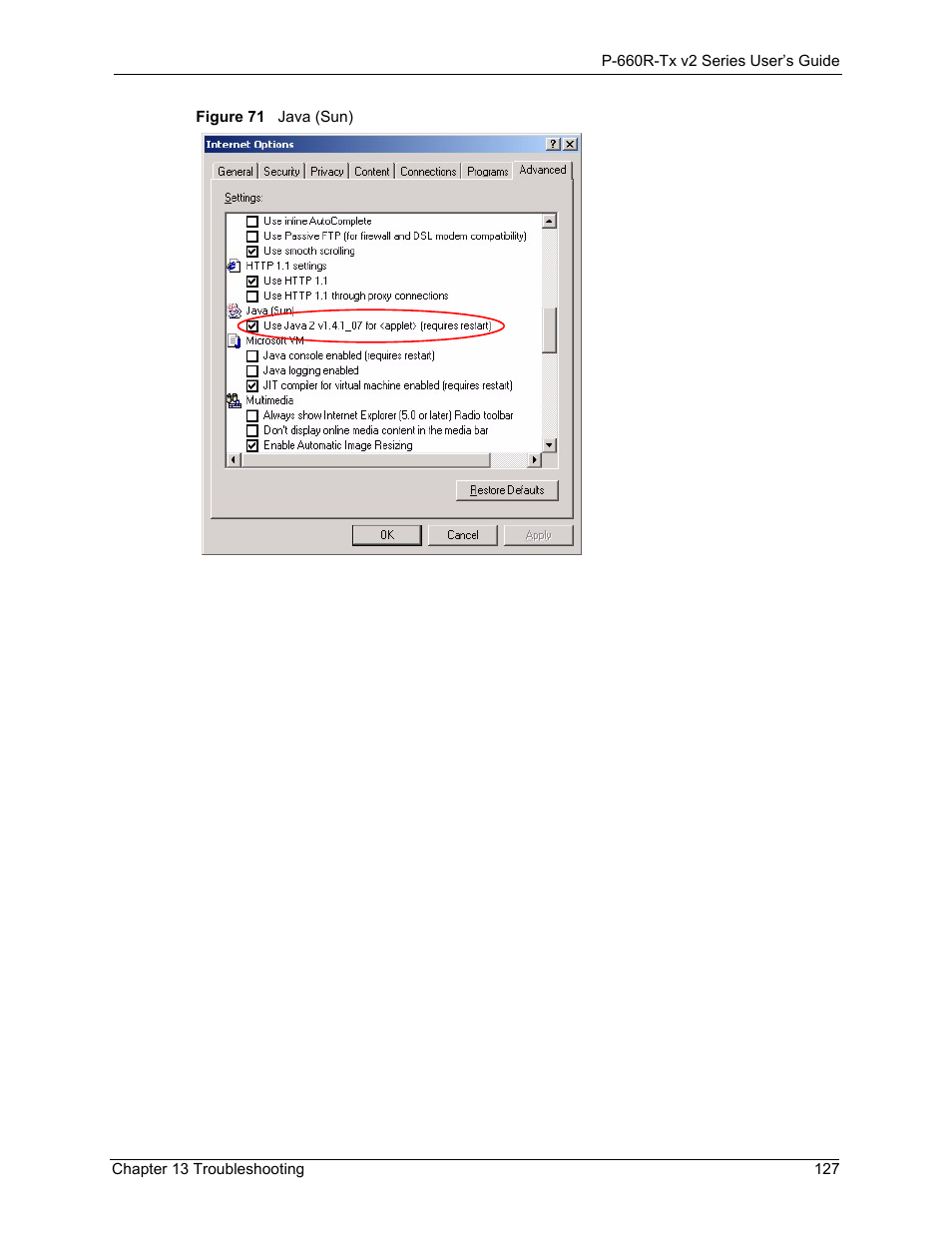 Figure 71java (sun) 127 | ZyXEL Communications P-660R-Tx v2 Series User Manual | Page 126 / 175