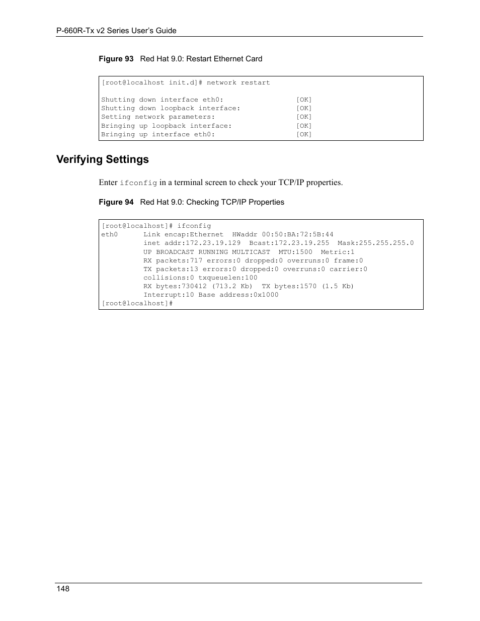 Verifying settings 148, Verifying settings | ZyXEL Communications P-660R-Tx v2 Series User Manual | Page 147 / 175