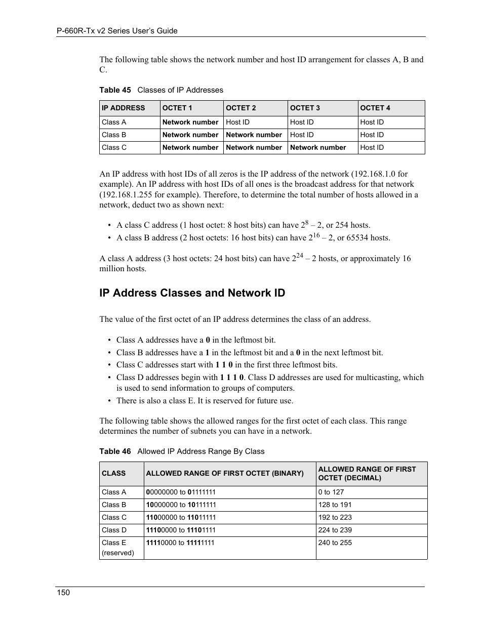 Ip address classes and network id | ZyXEL Communications P-660R-Tx v2 Series User Manual | Page 149 / 175