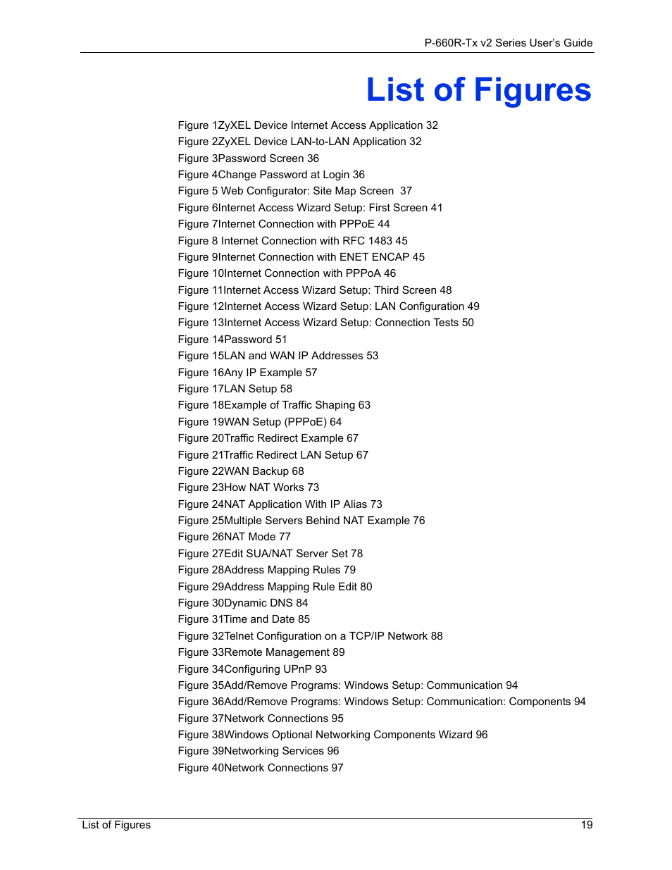 List of figures, List of figures1 | ZyXEL Communications P-660R-Tx v2 Series User Manual | Page 18 / 175