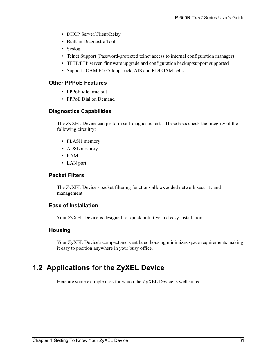 2 applications for the zyxel device, Applications for the zyxel device 31 | ZyXEL Communications P-660R-Tx v2 Series User Manual | Page 30 / 175