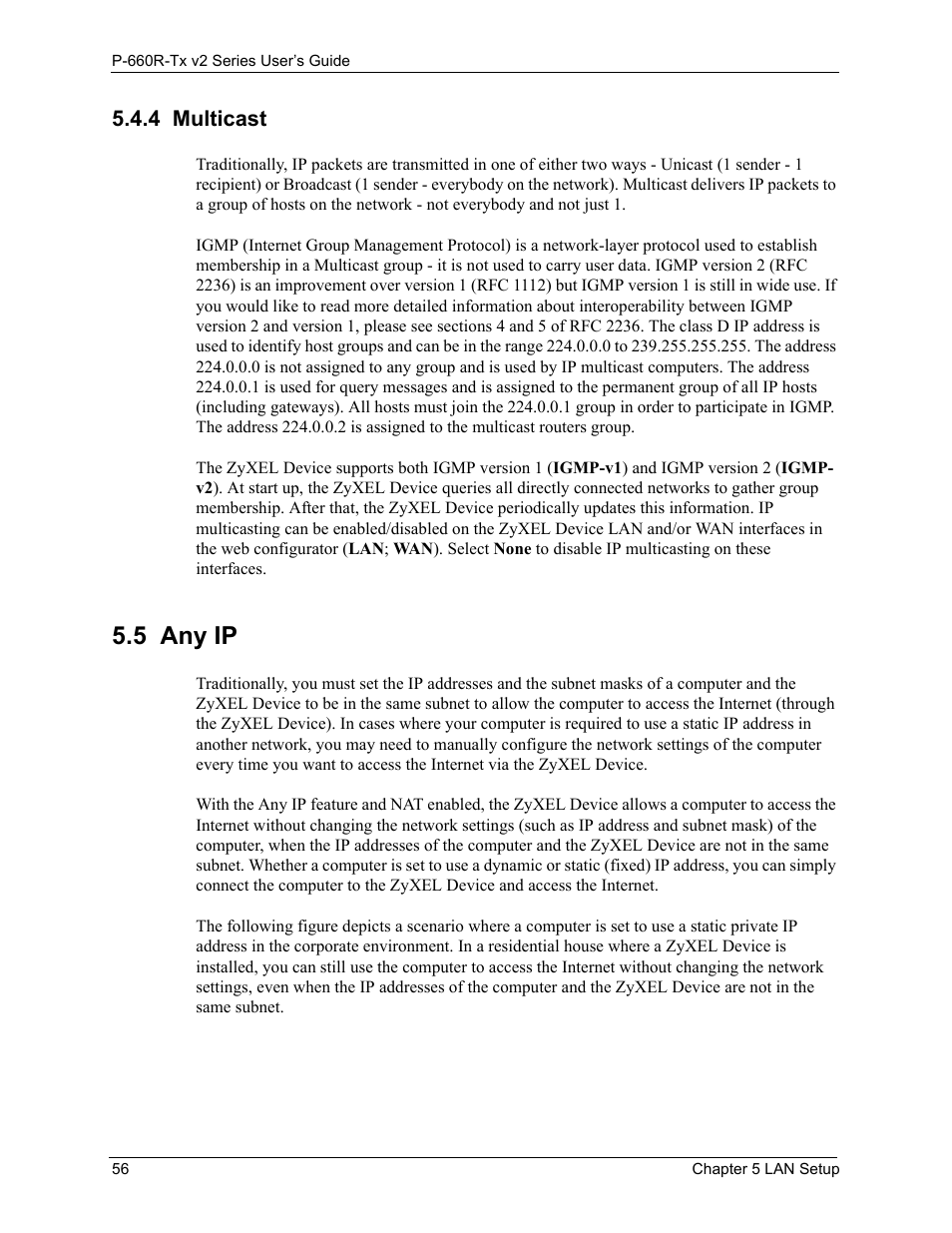 4 multicast, 5 any ip, Multicast 56 | Any ip 56 | ZyXEL Communications P-660R-Tx v2 Series User Manual | Page 55 / 175