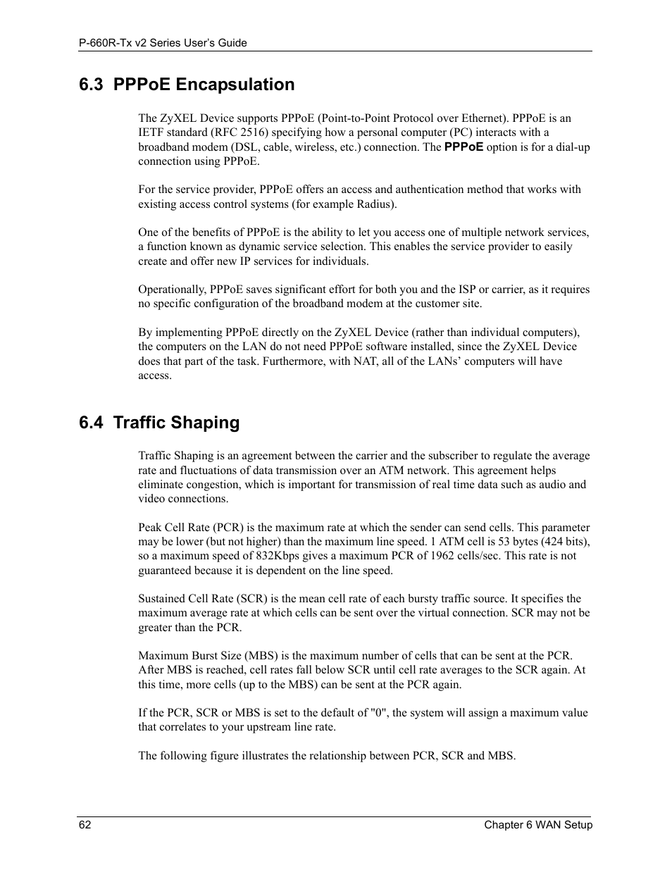 3 pppoe encapsulation, 4 traffic shaping, Pppoe encapsulation 62 traffic shaping 62 | ZyXEL Communications P-660R-Tx v2 Series User Manual | Page 61 / 175