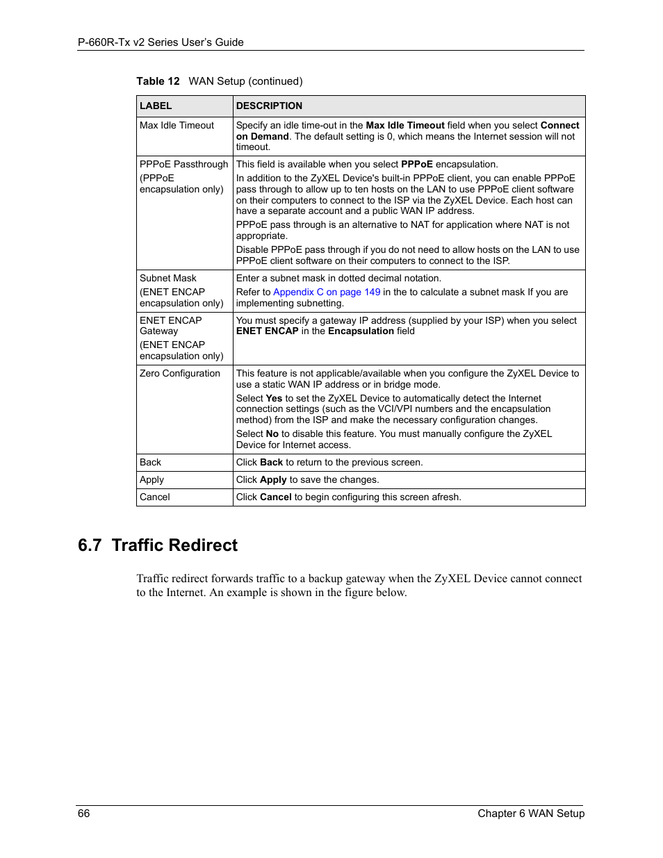 7 traffic redirect, Traffic redirect 66 | ZyXEL Communications P-660R-Tx v2 Series User Manual | Page 65 / 175