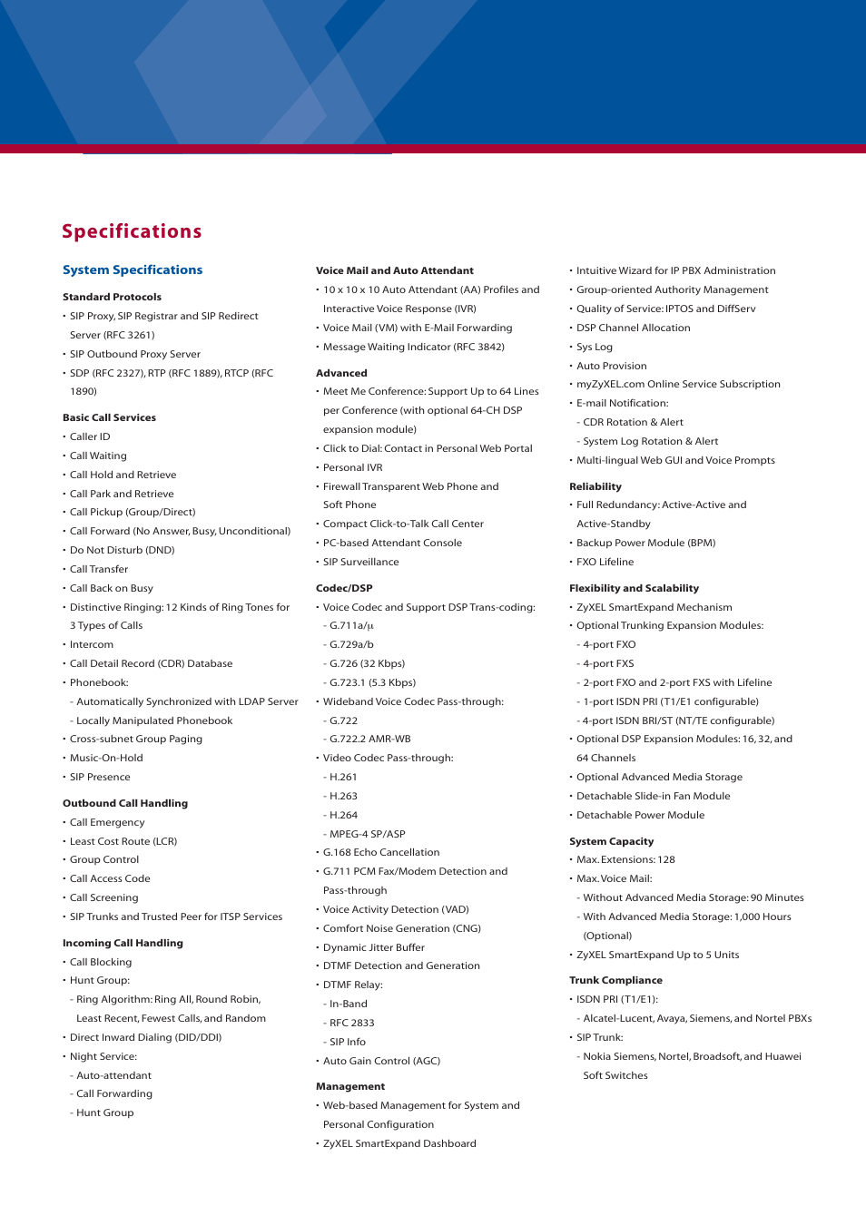 Specifications | ZyXEL Communications X6004 User Manual | Page 2 / 4