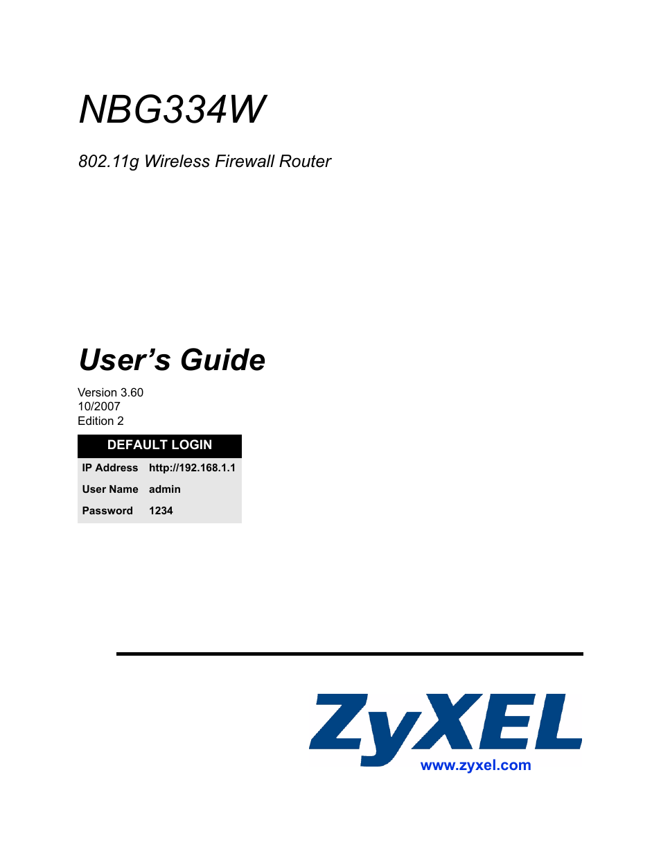 ZyXEL Communications NBG334W User Manual | 296 pages