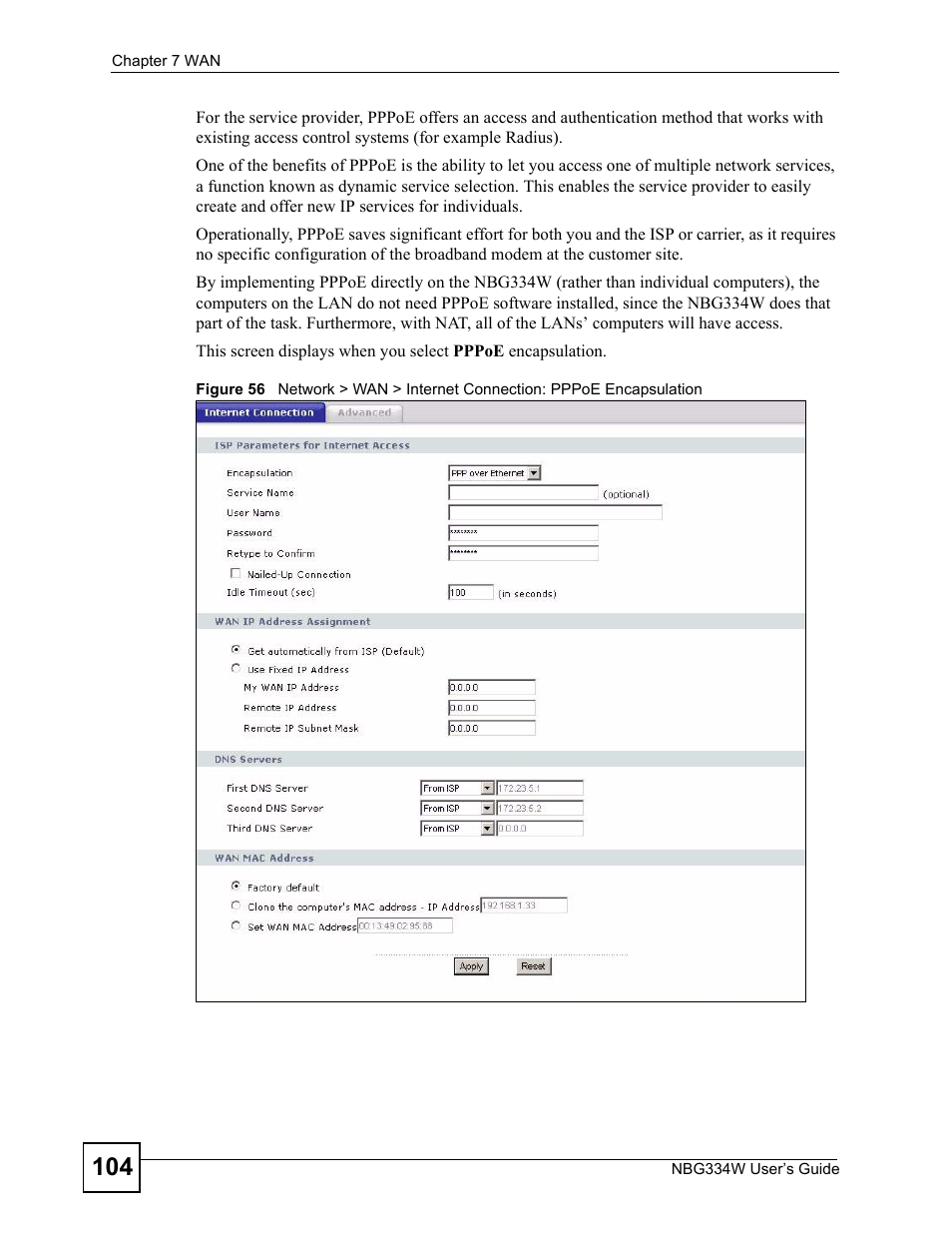 ZyXEL Communications NBG334W User Manual | Page 104 / 296