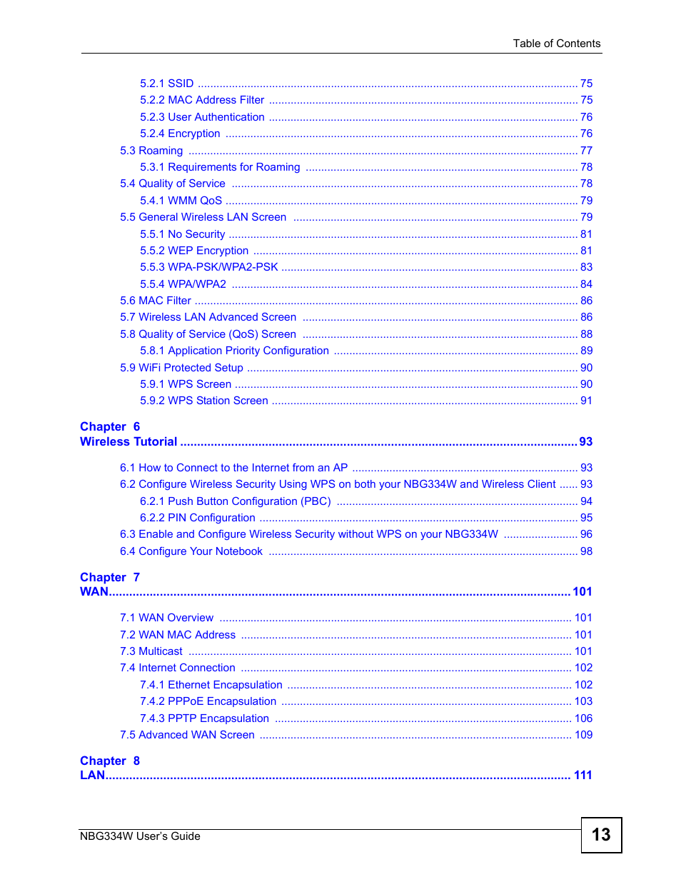 ZyXEL Communications NBG334W User Manual | Page 13 / 296