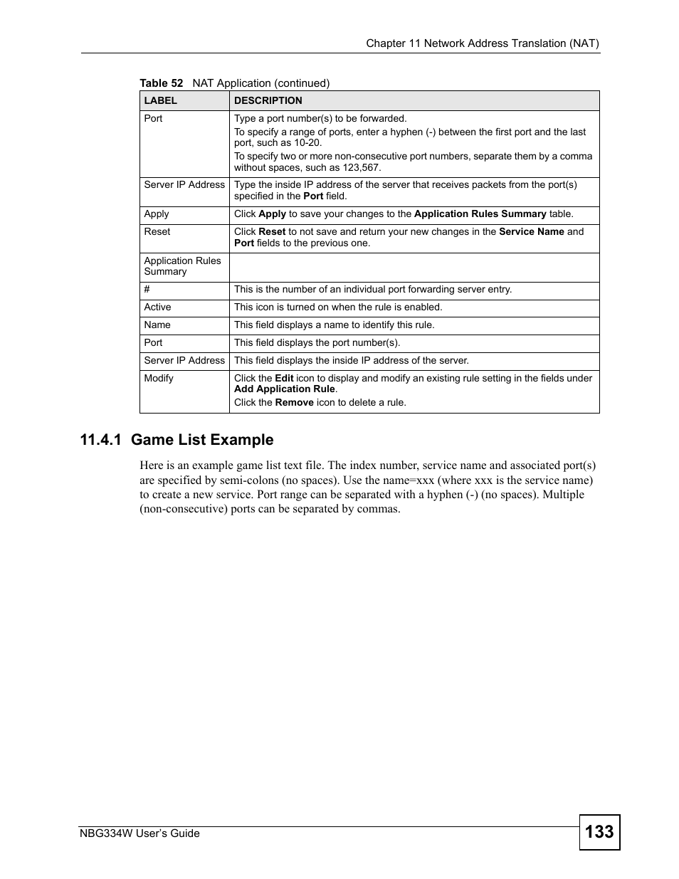 1 game list example | ZyXEL Communications NBG334W User Manual | Page 133 / 296