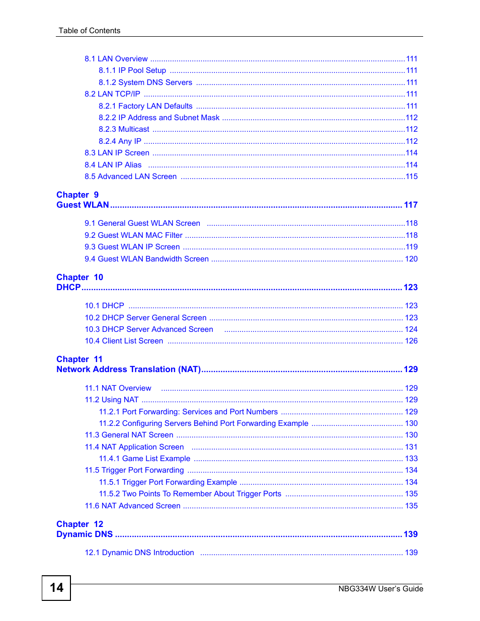 ZyXEL Communications NBG334W User Manual | Page 14 / 296