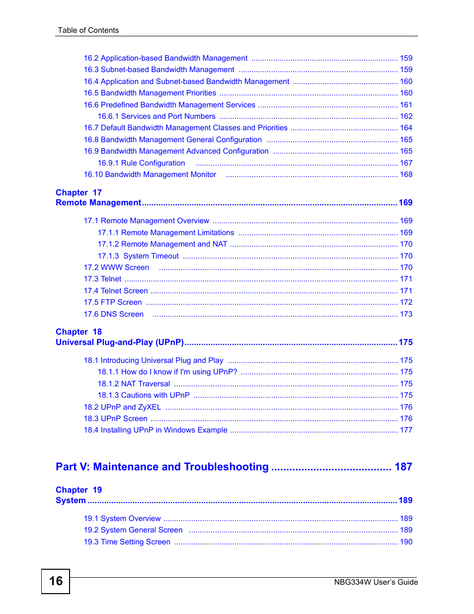 Part v: maintenance and troubleshooting | ZyXEL Communications NBG334W User Manual | Page 16 / 296