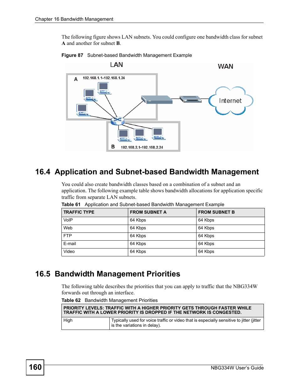 5 bandwidth management priorities | ZyXEL Communications NBG334W User Manual | Page 160 / 296