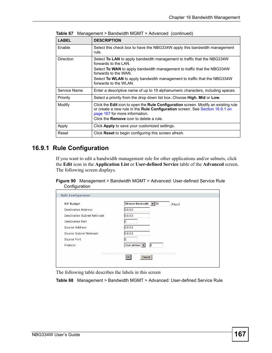 1 rule configuration | ZyXEL Communications NBG334W User Manual | Page 167 / 296