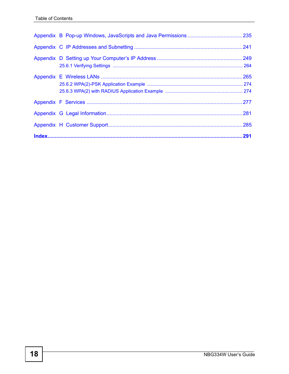 ZyXEL Communications NBG334W User Manual | Page 18 / 296